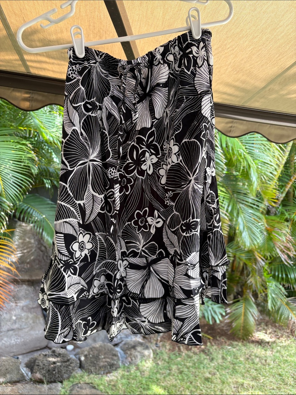 Blue Ginger - Black & White Floral Tiered Skirt